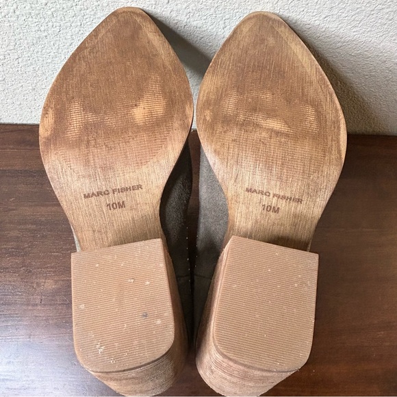 MARC FISHER Boots Ankle Suede Taupe Metallic Studded Detail Stacked Heel Size 10 - Picture 4 of 7